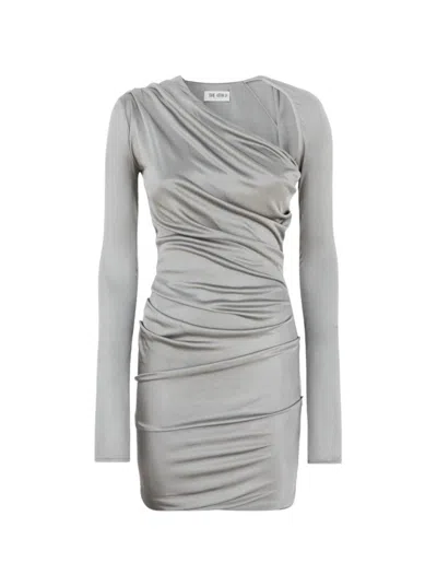 Attico Draped Long-sleeved Dress In Gray