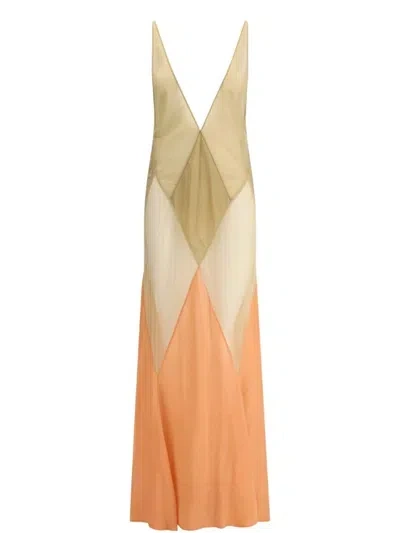 ATTICO THE ATTICO LONG TULLE DRESS WITH GEOMETRIC INSERTS