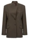 Attico Structured Oversized Brown Jacket With High Collar In Brown