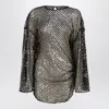 Attico Black Mesh Mini Dress With Sequins In Black