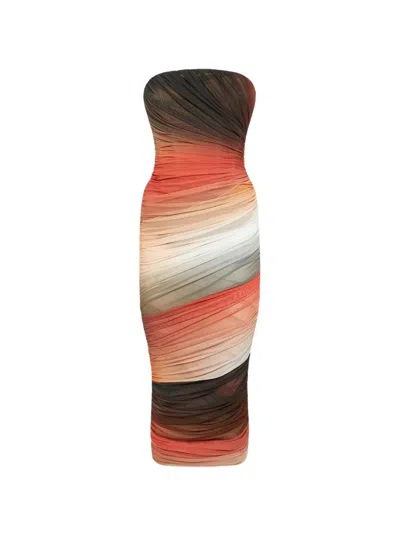Attico The  Midi Dress Brown And Orange In Multicolor