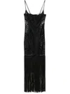 Attico Illusion Embroidered Tulle Long Dress In Black