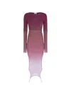 Attico Garter-detailed Ombré-knit Midi Dress In Burgundy