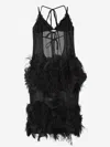 Attico Feather-trim Midi Dress In Bow Closure At The Back
