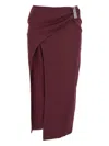 Attico Draped Midi Skirt With Front Slit And Metal In Burgundy