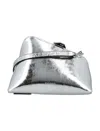Attico Midnight Structured Metallic Clutch Detachable Strap In Silver