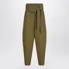 Attico Wool Gabardine Trousers High Waist Tie Wide Leg In Green