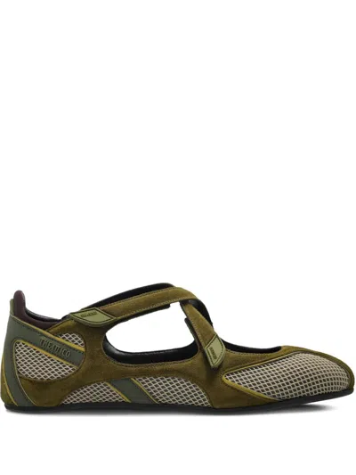 Attico The  Military Green Leather Flat Shoes