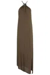 Attico Womens Military Green Halterneck Regular-fit Woven Midi Dress