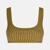 Attico Crystal Square Neckline Sleeveless Cropped Top In Green