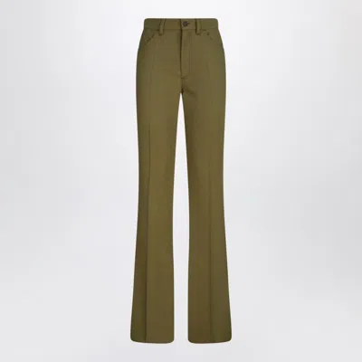 Attico Trousers Wool Gabardine Flared Leg In Green