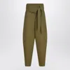 Attico Wool Gabardine Trousers High Waist Tie Wide Leg In Green