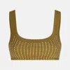 Attico Crystal Square Neckline Sleeveless Cropped Top In Green