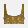 Attico Crystal Square Neckline Sleeveless Cropped Top In Green
