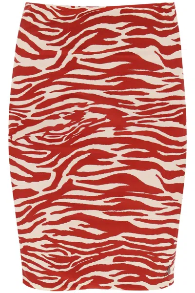 Attico Red Animal Print Mini Skirt For Women In Ss24 In Rosso