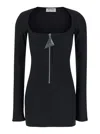 Attico Mini Black Dress With Branded Zip Puller In Tech Fabric Woman In Multicolor