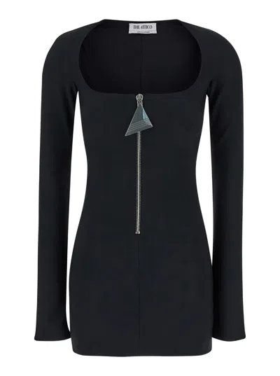 ATTICO THE ATTICO MINI BLACK DRESS WITH BRANDED ZIP PULLER IN TECH FABRIC WOMAN