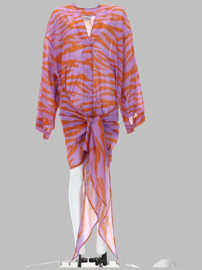 Attico Long Sleeve Beachwear Sheer Tie Waist In Pink