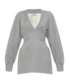 Attico Cotton Jersey V-neck Mini Dress In Gray