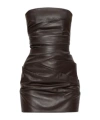 Attico Brown Off-shoulder Sleeveless Mini Dress With Rear Zip Closure In Leather Woman In Green