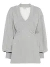 Attico Grey Mini Dress With V Neck And Logo Lettering On The Front In Gray