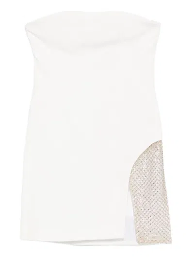 Attico Strapless Embellished Tulle-trimmed Cady Mini Dress In White
