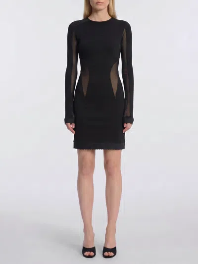 Attico Tailored Mini Dress With Tulle Inserts In Black