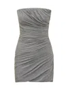 Attico Abito Strapless Ruched Jersey Mini Dress In Gray