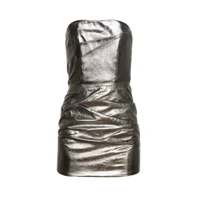 Pre-owned Attico The  Mini Mirror Leather Dress 'silver' | Women's Size 36