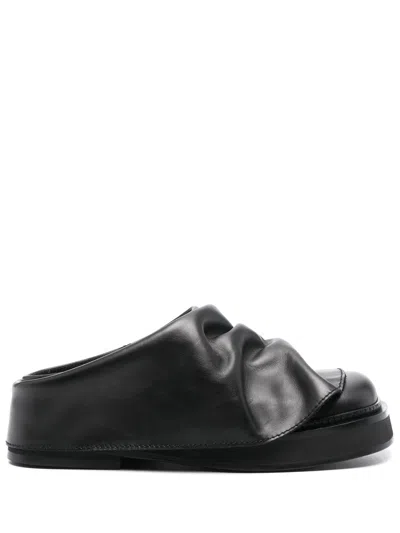 Attico Round Toe Leather Slip-on Sandals In Black