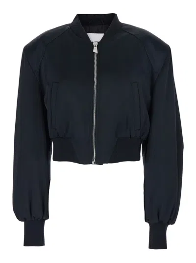 Attico The  Mini Short Bomber Jacket With Tone-on-tone Logo Embroidery In Black