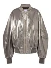 Attico Silver Leather Bomber Jacket With Metallic Finish In Silver