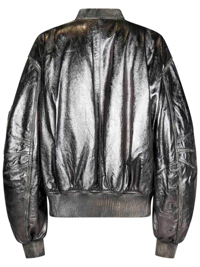 Attico The  Mirrored Leather Bomber Jacket - Runway In Silver