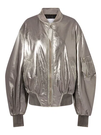 Attico The  Mirrored Leather Bomber Jacket - Runway In Gray