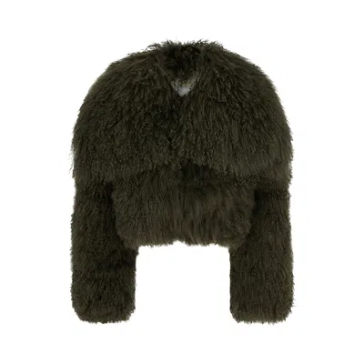 Pre-owned Attico The  Mongolian Fur Jacket 'green' | Women's Size 38