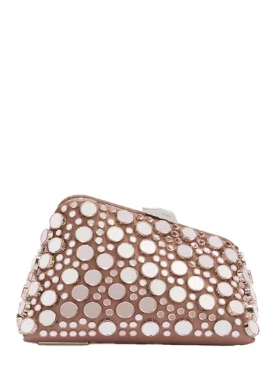Attico The  Mud-calf Leather Mini Clutch With Shiny Studs In Brown