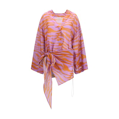 Attico Zebra-print Knotted Mini Dress In Pink