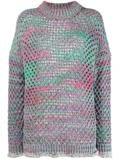 Attico Round Neck Sweater With Long Sleeves In Green