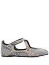 Attico Nomad Grey Ballet Shoes With Criss-crossed Straps And Mesh Panels In Tech Fabric And Suede Woman In Gray