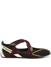 Attico Nomad Bordeaux Ballet Shoes With Criss-crossed Straps And Mesh Panels In Tech Fabric And Suede Woman In Black