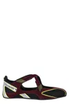 Attico Nomad Bordeaux Ballet Shoes With Criss-crossed Straps And Mesh Panels In Tech Fabric And Suede Woman In Black