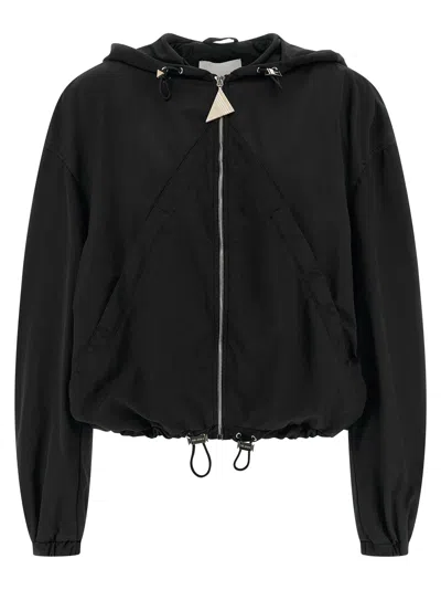 Attico The  Nylon Hooded Bomber Jacket In Black