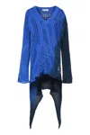 Attico Knit Dress With Asymmetric Hem And Textured Pattern In Blue