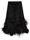 Attico Chic Low-waisted Midi Skirt With Feather Embellishment In Black