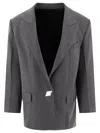 Attico Single-breasted Oversized Wool Blazer In Gray