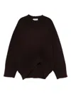 Attico Oversized Asymmetrical Hem Sweater With Ribbed Details In Brown