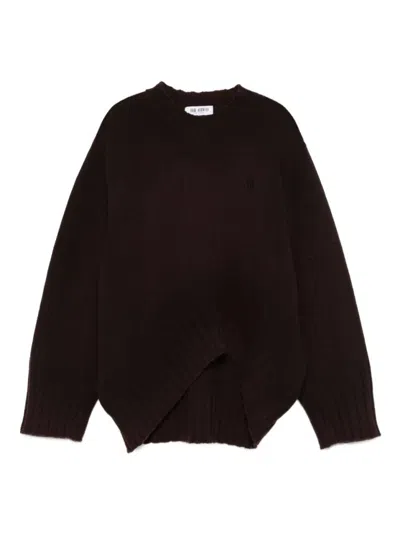Attico The  Oversized Asymmetrical Hem Sweater With Ribbed Details In Black