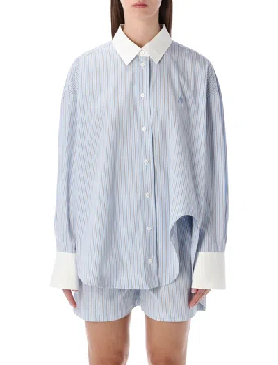Attico The  Oversized Striped Shirt - Size 40 In Blue