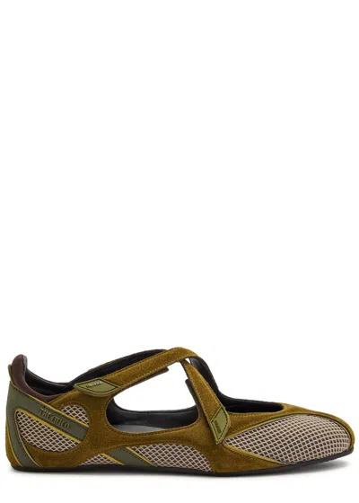Attico The  Panelled Mesh-knit Ballet Flats In Brown