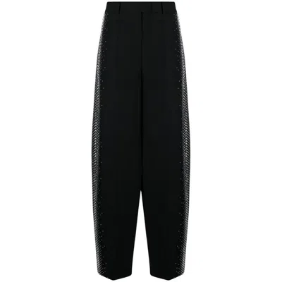 Attico Rhinestones Detail Gabardine Trousers In Black